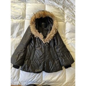 Mackage Black Puffer Coat with Fur Hood & Leather Accents Women's size Medium